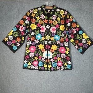Vintage Floral Jacket Womens S Colorful Flower Embroidery Asian Mandarin Collar